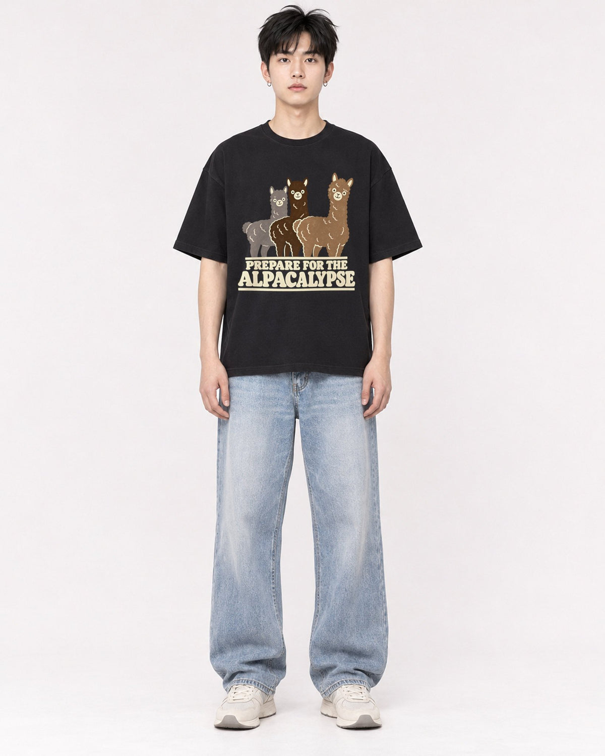 Mockup Boxy Heavyweight Tee Black male full-body 01