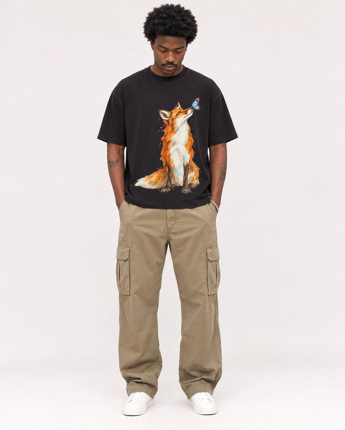 Mockup Boxy Heavyweight Tee Black male full-body 24