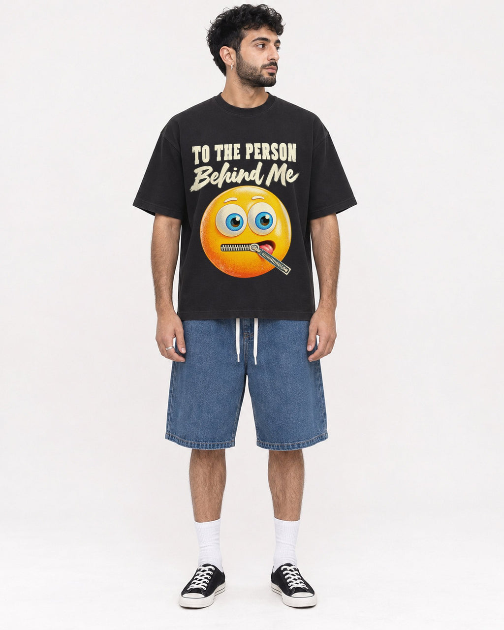 Mockup Boxy Heavyweight Tee Black male full-body 07