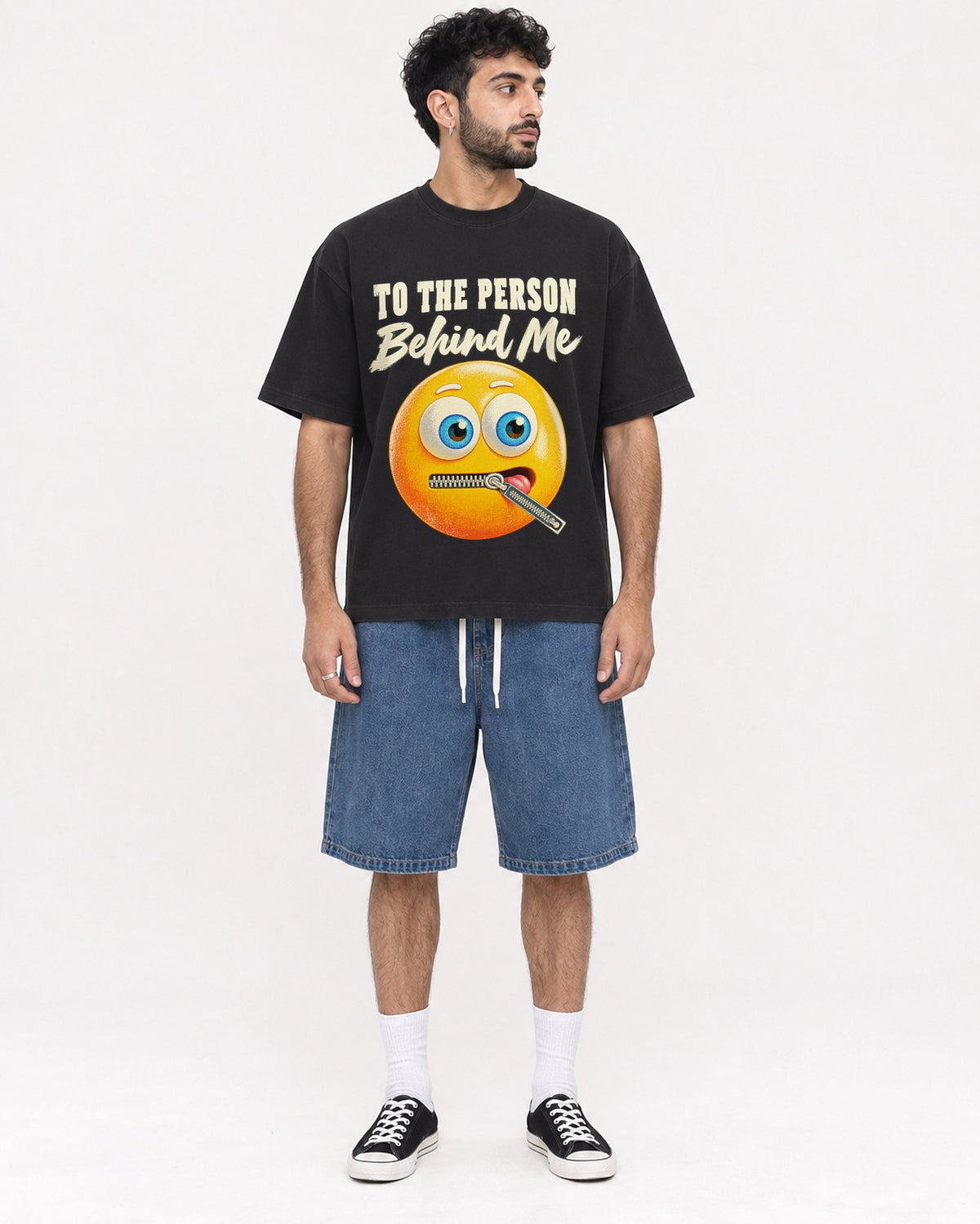 Mockup Boxy Heavyweight Tee Black male full-body 07