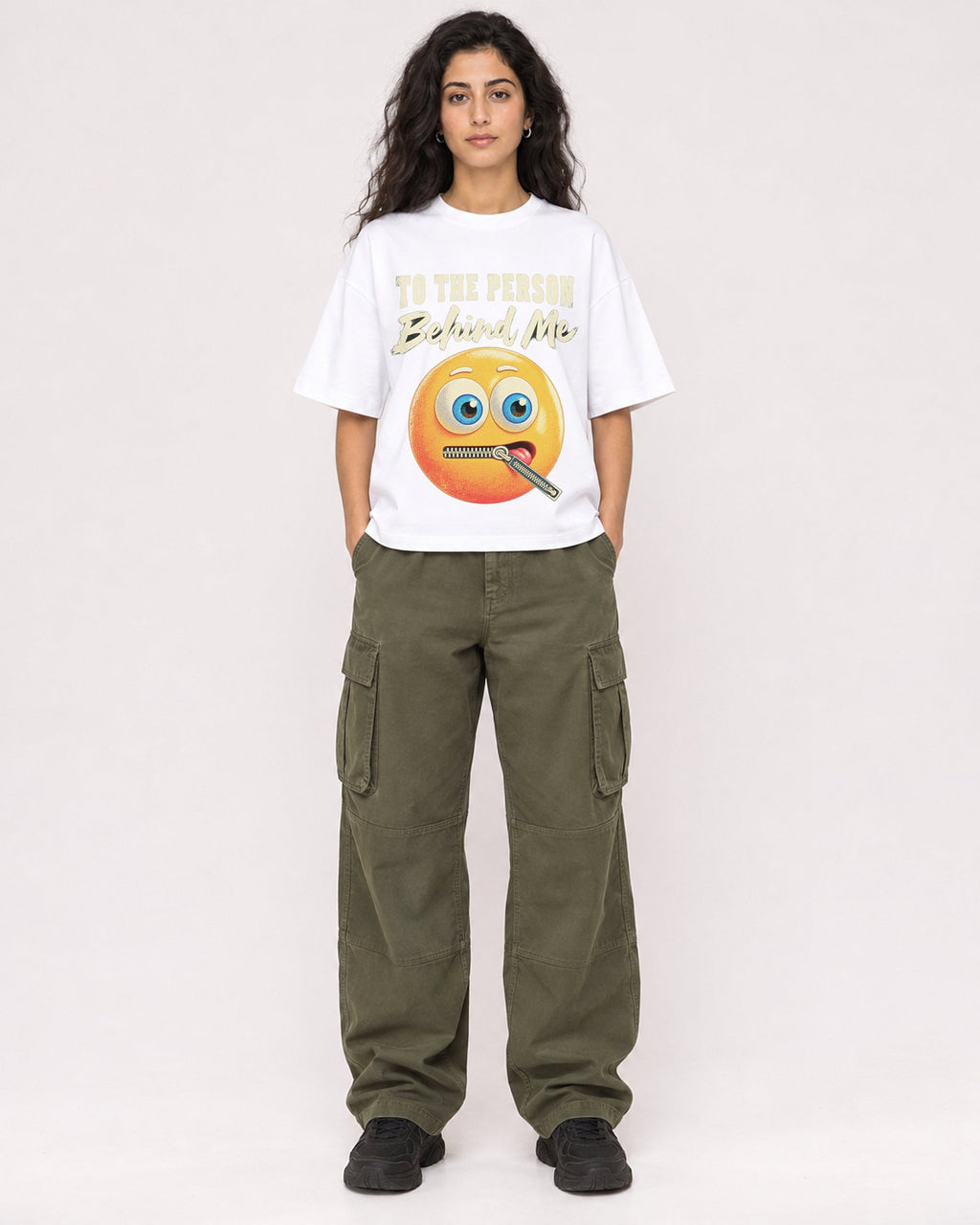 Mockup Boxy Heavyweight Tee White female full-body 07