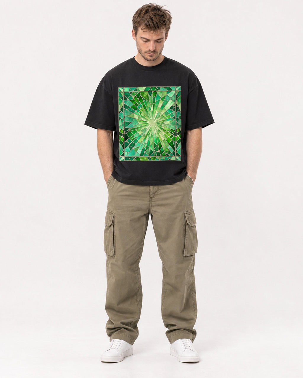 Mockup Boxy Heavyweight Tee Black male full-body 08