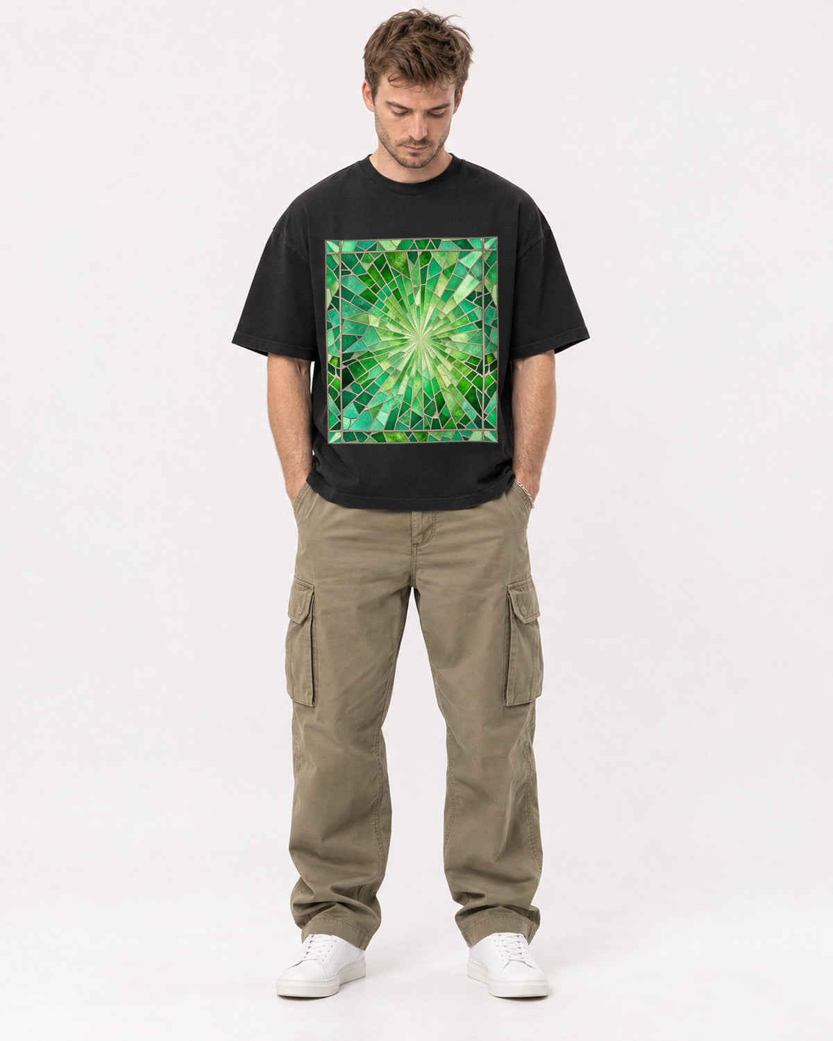 Mockup Boxy Heavyweight Tee Black male full-body 08