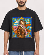 Mockup Boxy Heavyweight Tee Black male close-up 07