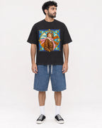 Mockup Boxy Heavyweight Tee Black male full-body 07