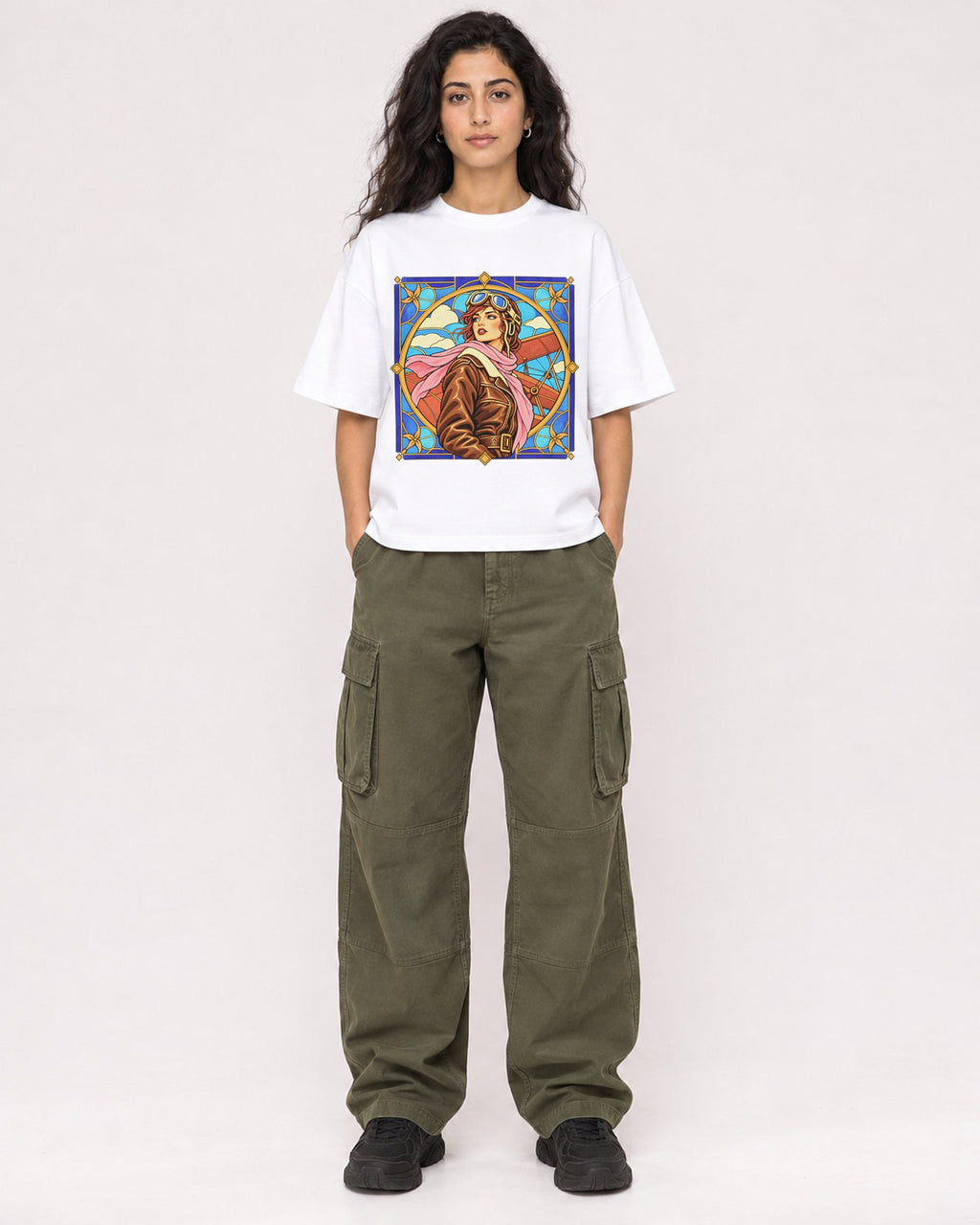 Mockup Boxy Heavyweight Tee White female full-body 07