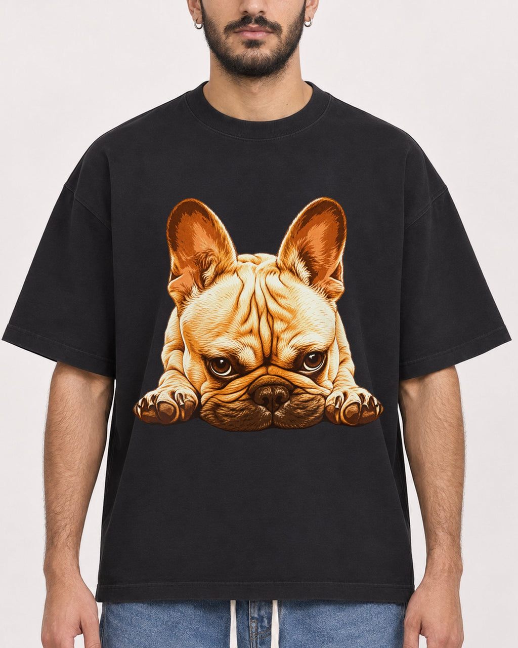 Mockup Boxy Heavyweight Tee Black male close-up 07