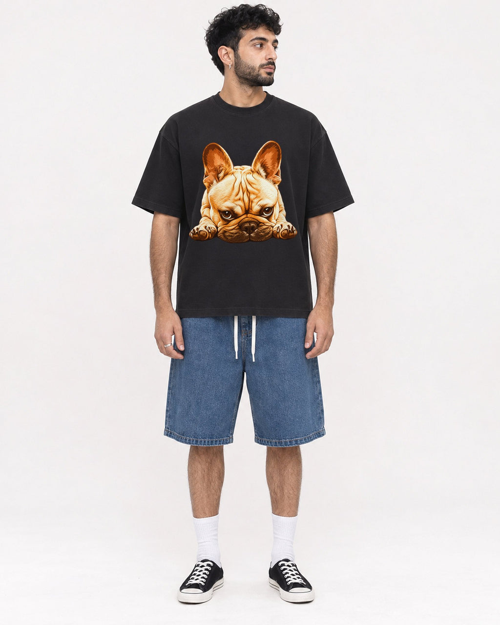 Mockup Boxy Heavyweight Tee Black male full-body 07