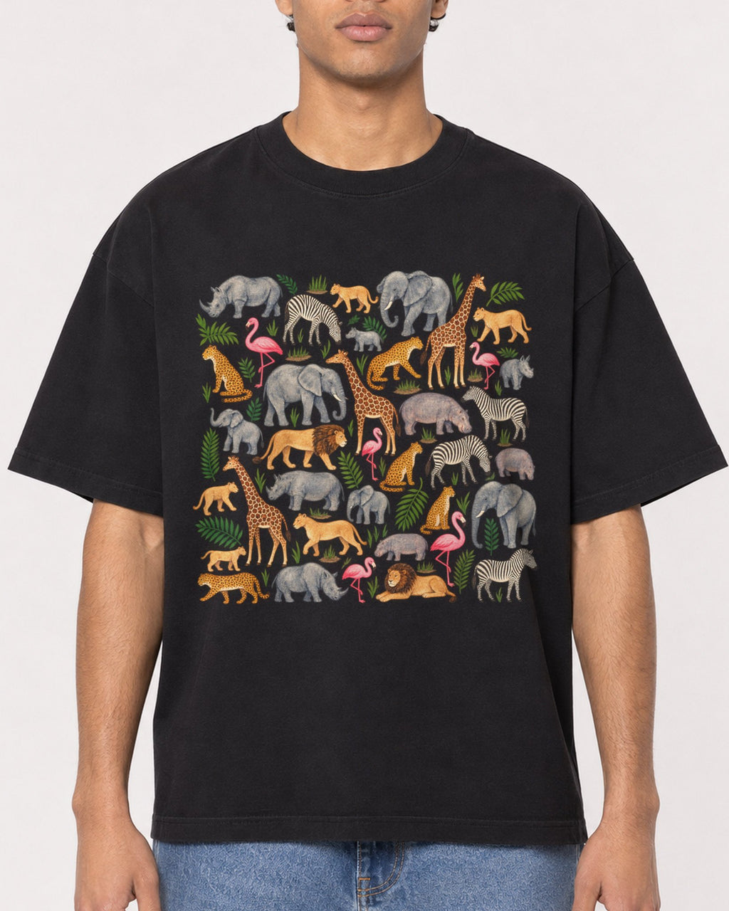 Mockup Boxy Heavyweight Tee Black male close-up 10