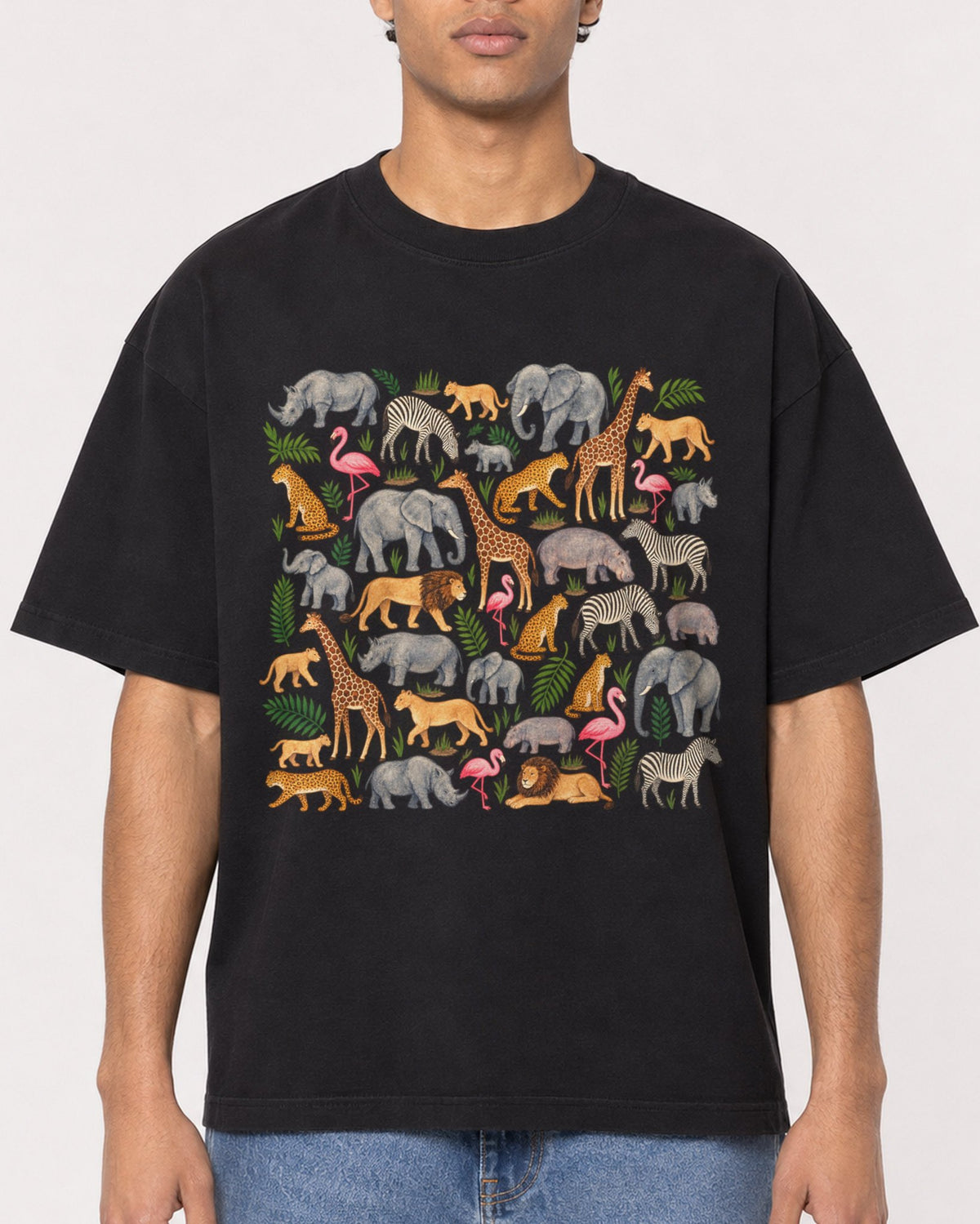 Mockup Boxy Heavyweight Tee Black male close-up 10