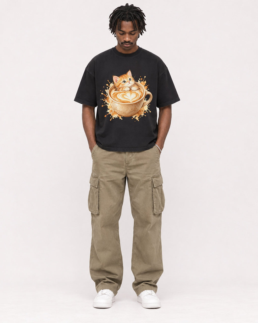 Mockup Boxy Heavyweight Tee Black male full-body 04