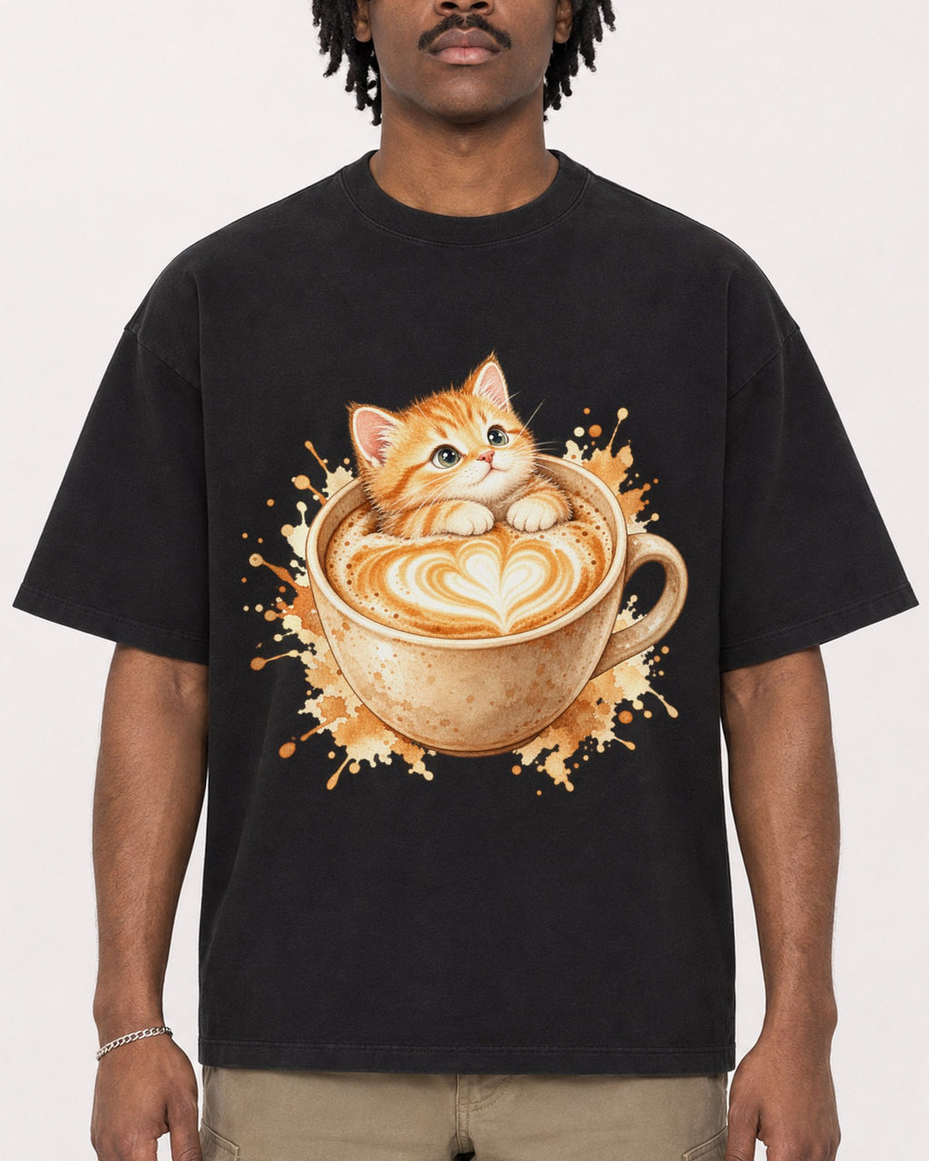 Mockup Boxy Heavyweight Tee Black male close-up 04