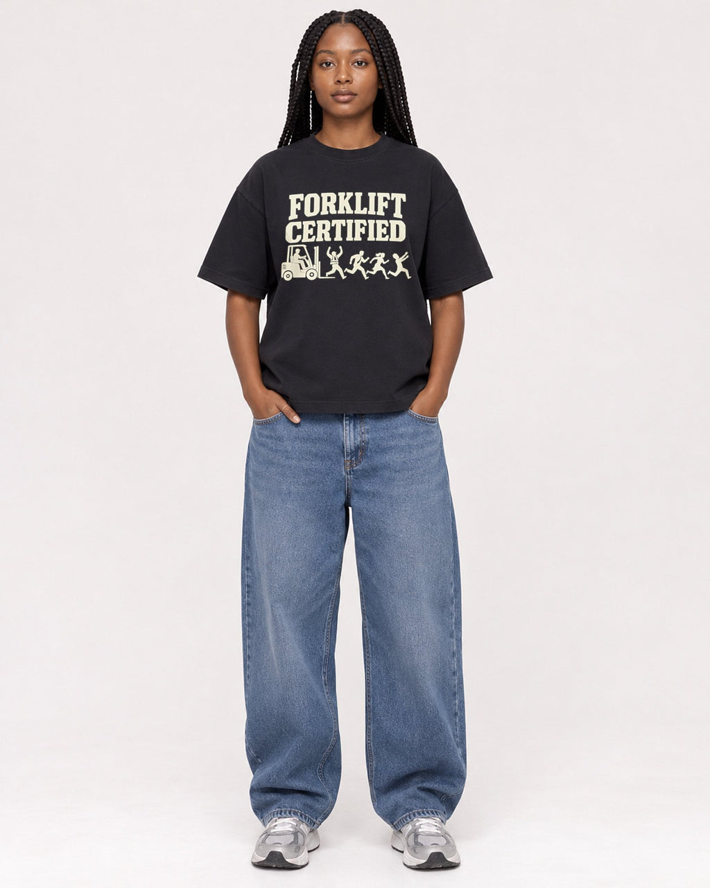 Mockup Boxy Heavyweight Tee Black female full-body 04