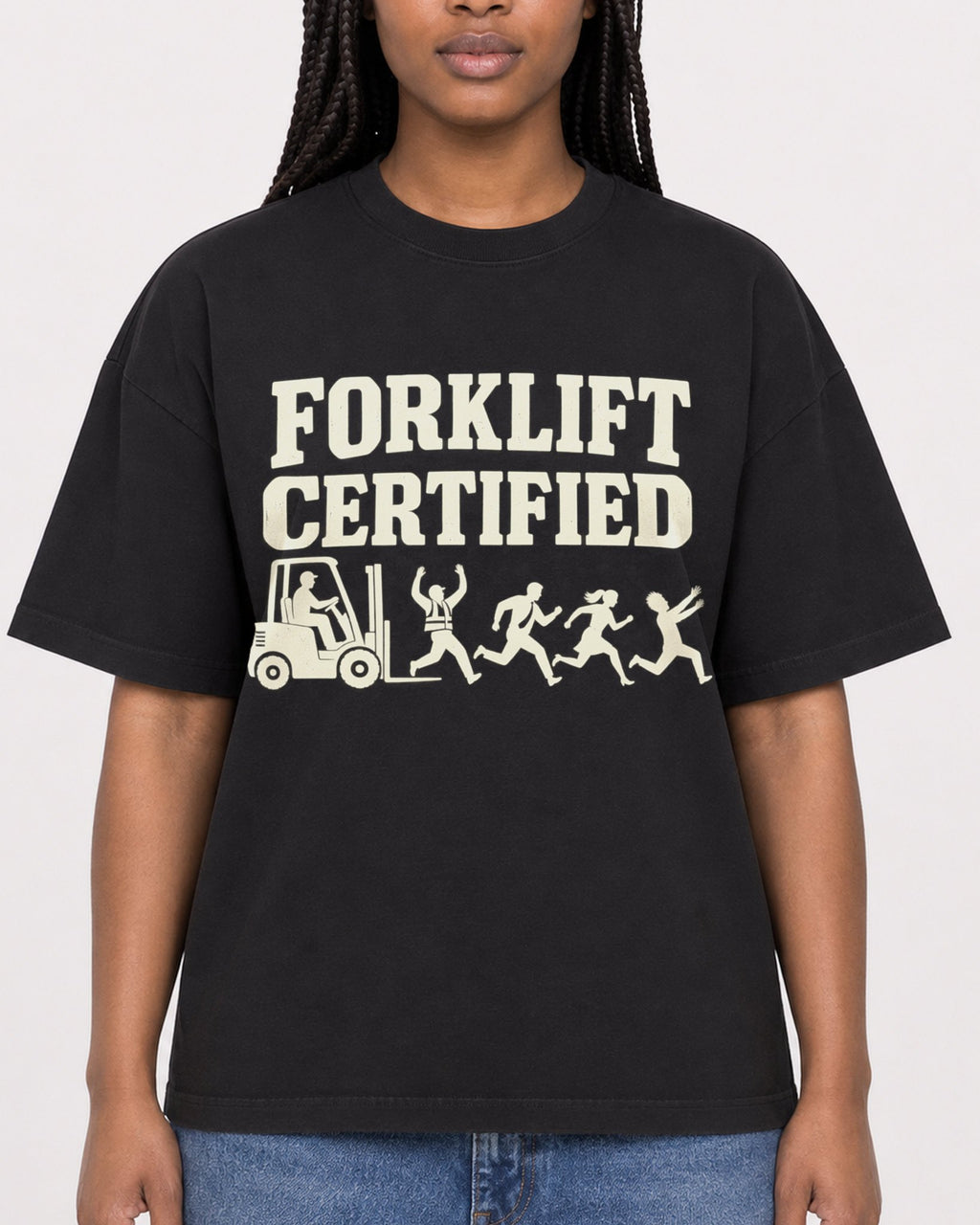 Mockup Boxy Heavyweight Tee Black female close-up 04