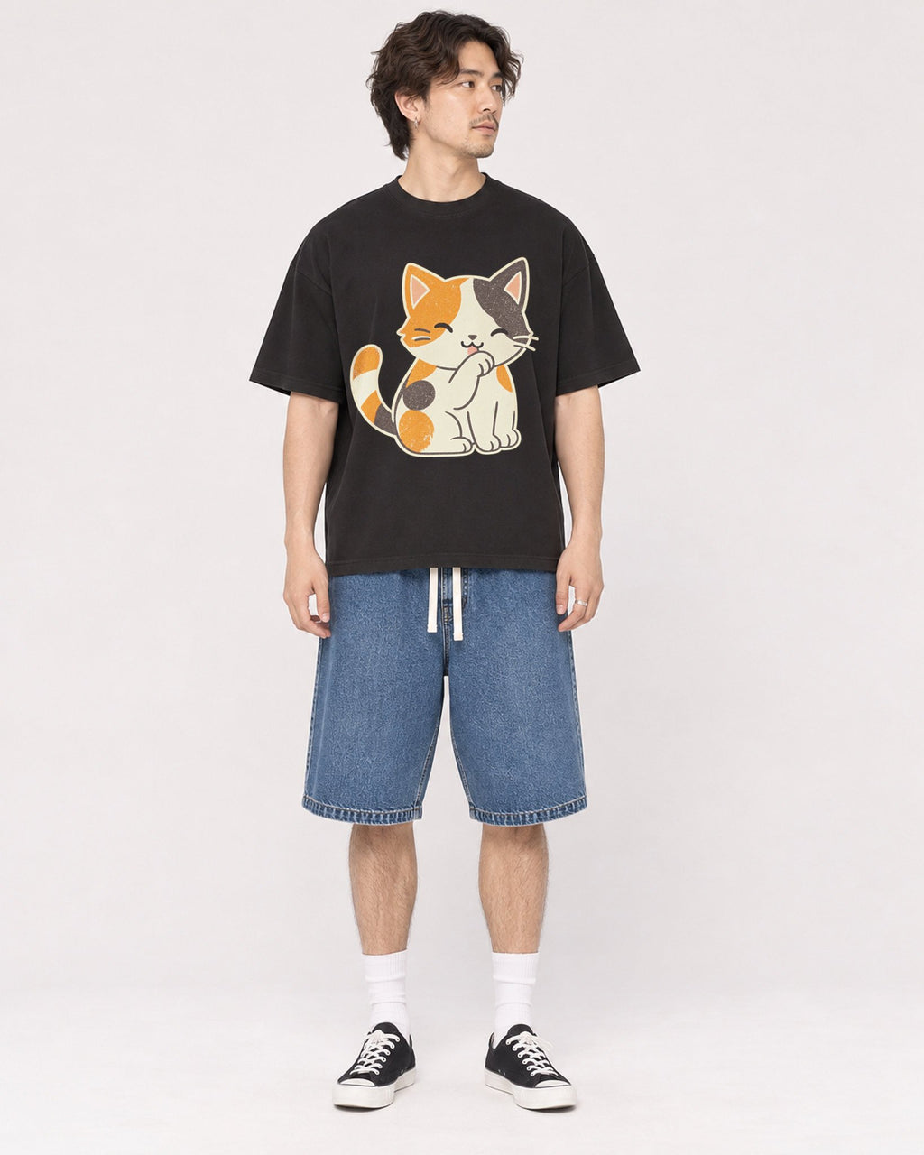 Mockup Boxy Heavyweight Tee Black male full-body 03