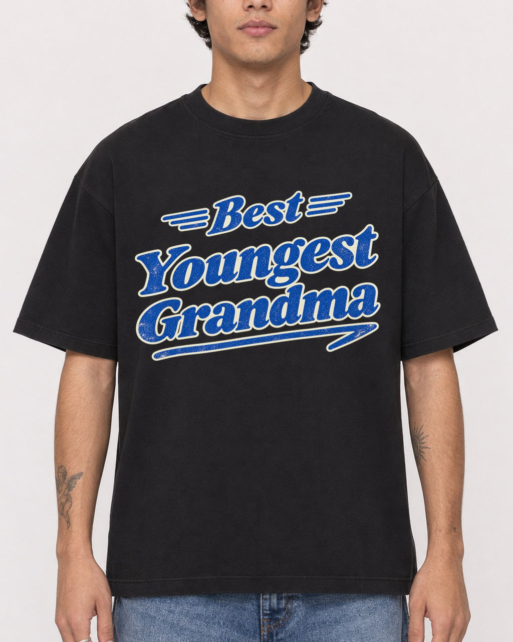 Mockup Boxy Heavyweight Tee Black male close-up 06