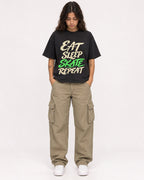 Mockup Boxy Heavyweight Tee Black female full-body 06