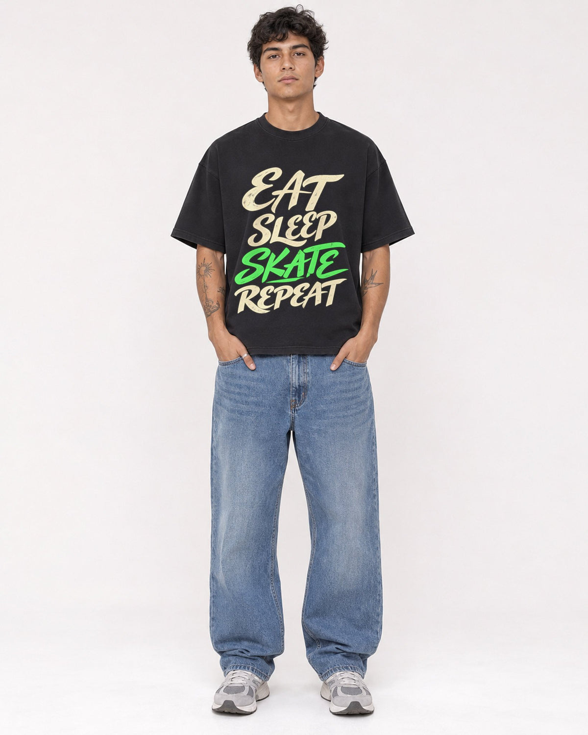 Mockup Boxy Heavyweight Tee Black male full-body 06