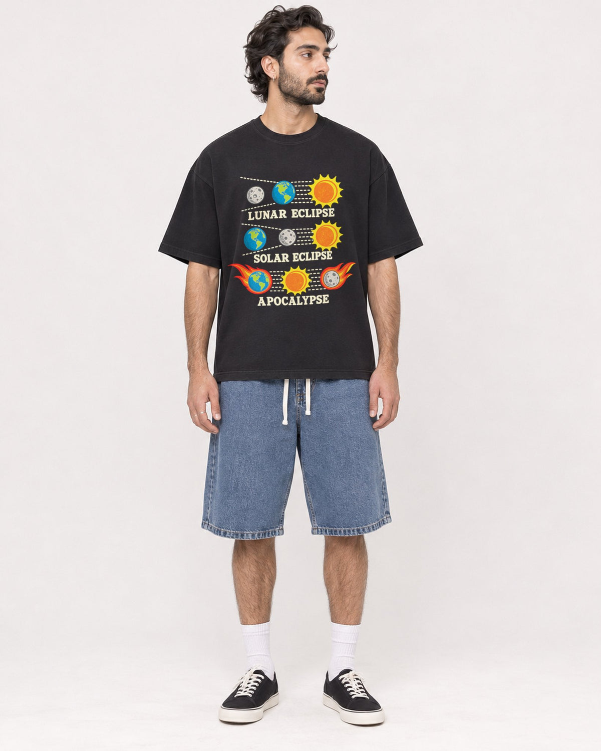 Mockup Boxy Heavyweight Tee Black male full-body 47