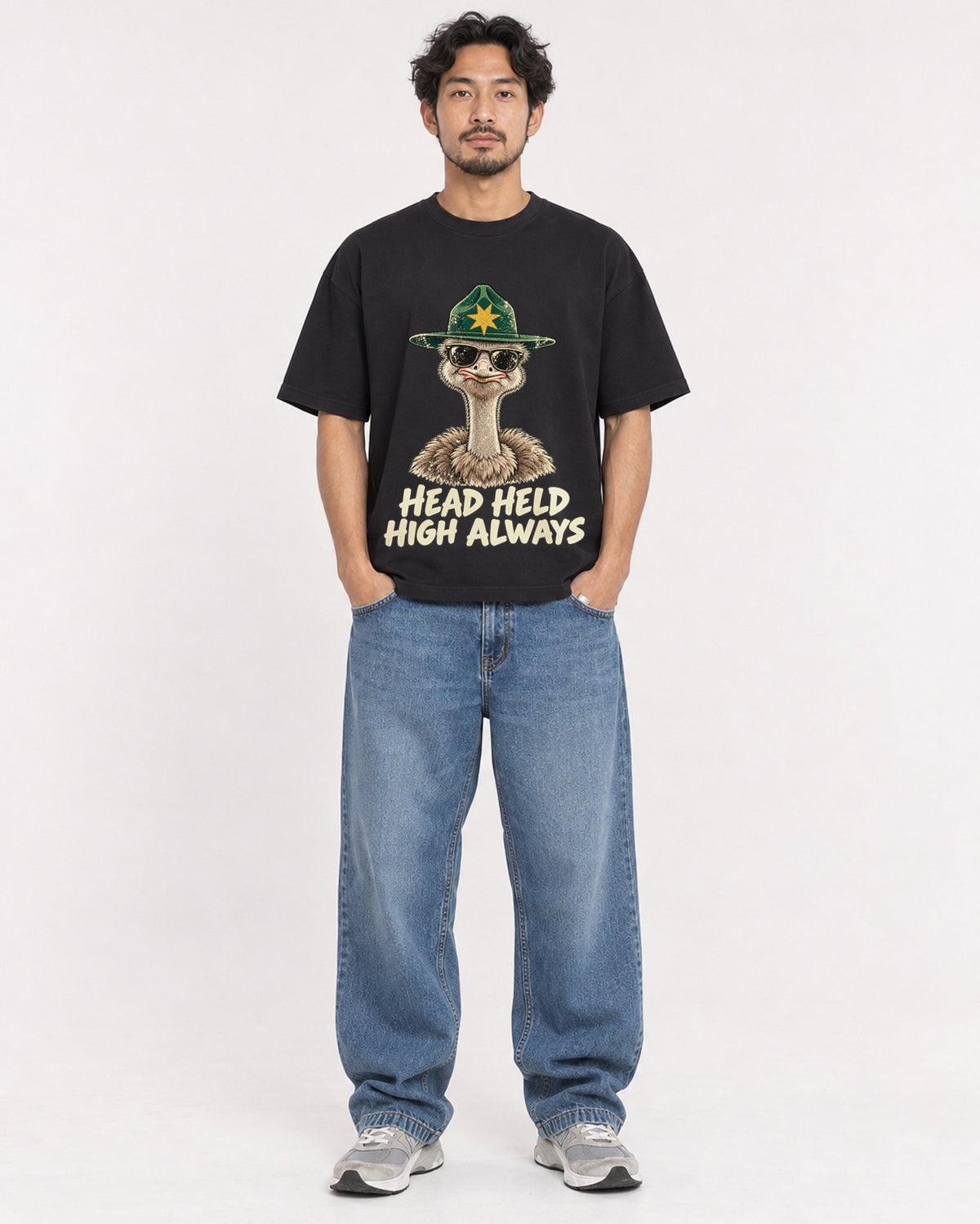 Mockup Boxy Heavyweight Tee Black male full-body 02