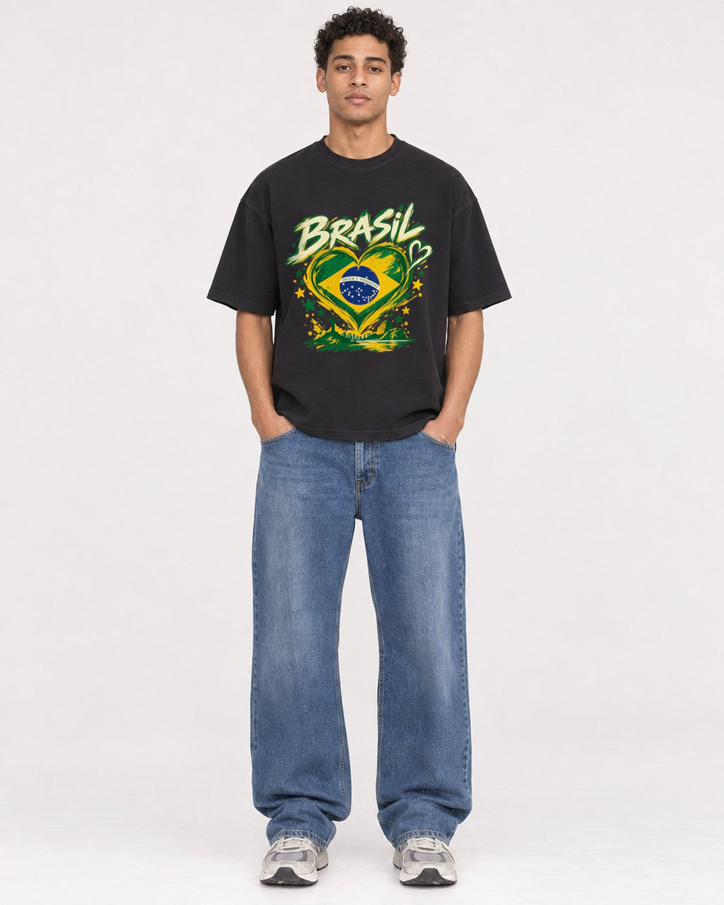 Mockup Boxy Heavyweight Tee Black male full-body 10