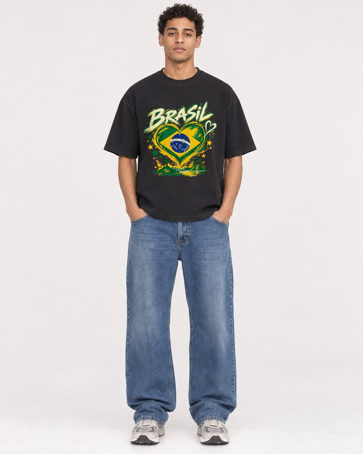 Mockup Boxy Heavyweight Tee Black male full-body 10