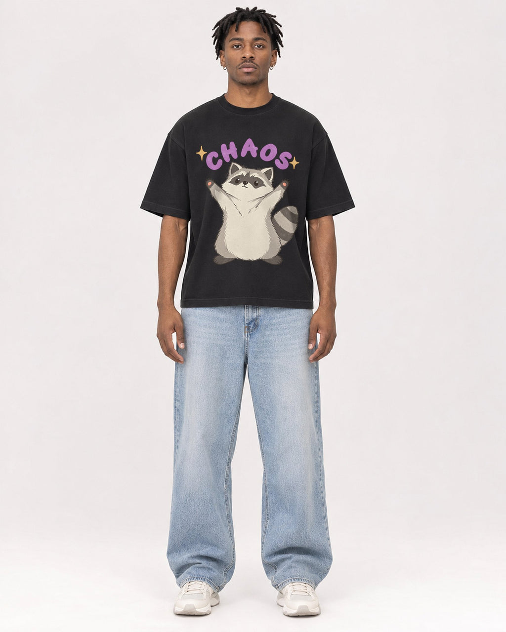 Mockup Boxy Heavyweight Tee Black male full-body 05
