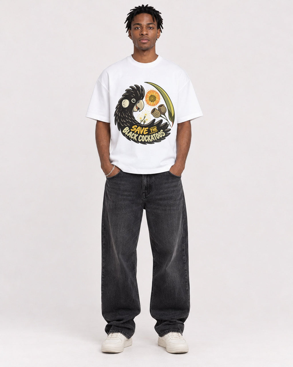 Mockup Boxy Heavyweight Tee White male full-body 05
