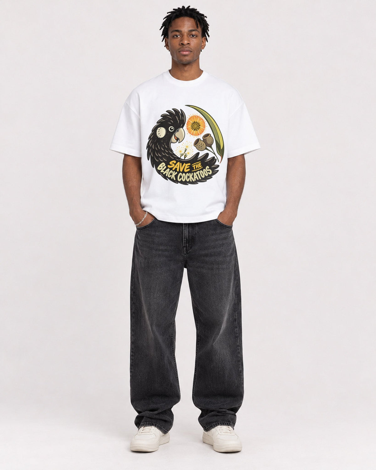 Mockup Boxy Heavyweight Tee White male full-body 05