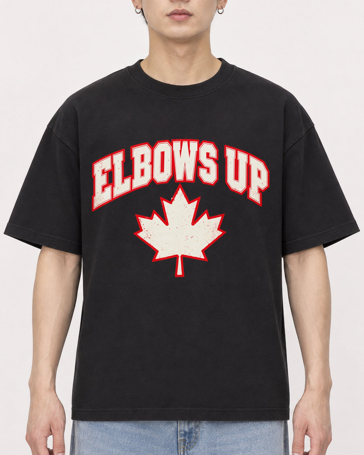 Mockup Boxy Heavyweight Tee Black male close-up 01