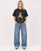 Mockup Boxy Heavyweight Tee Black female full-body 08