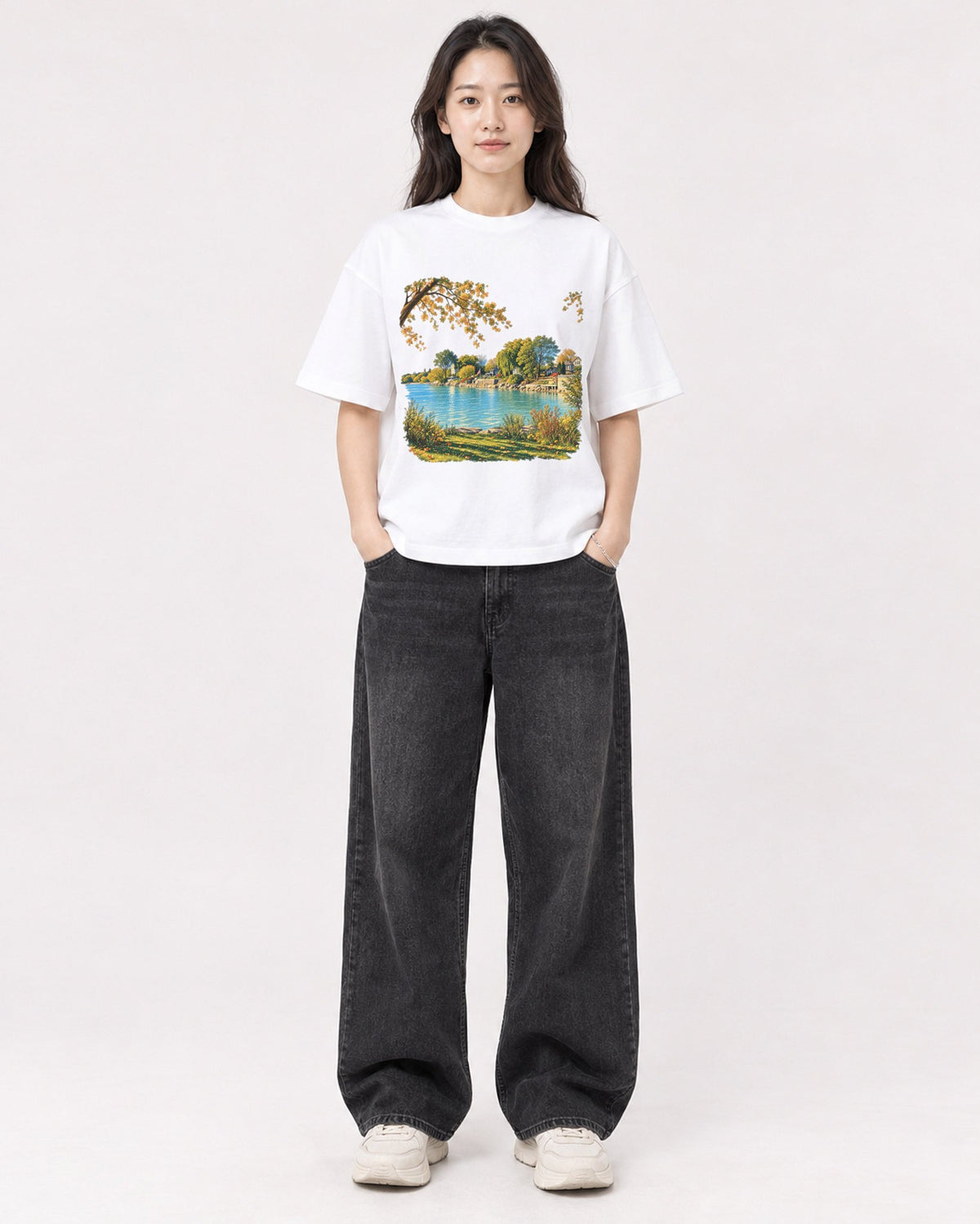 Mockup Boxy Heavyweight Tee White female full-body 03