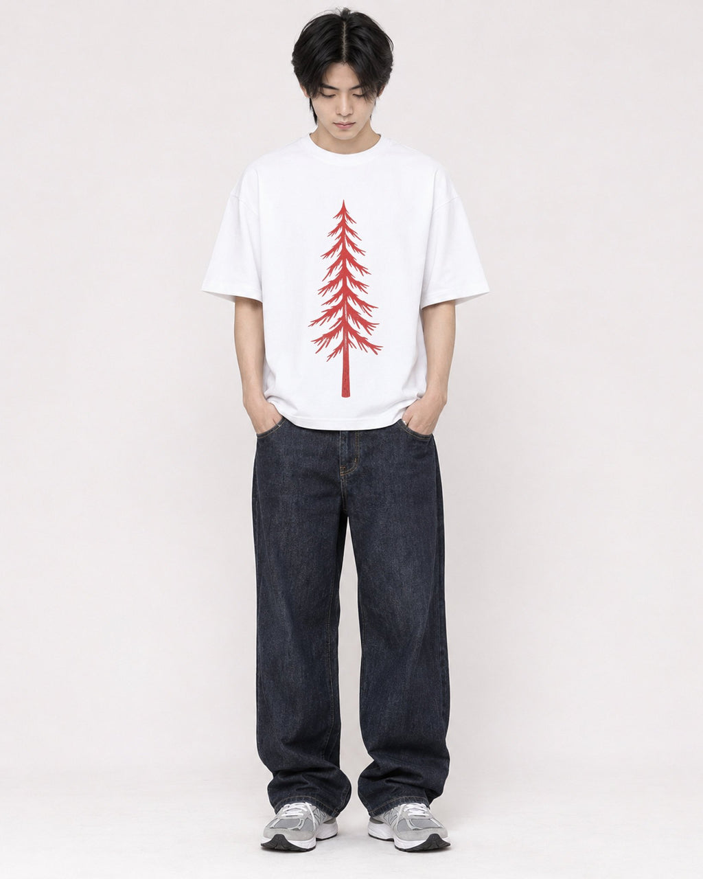 Mockup Boxy Heavyweight Tee White male full-body 11