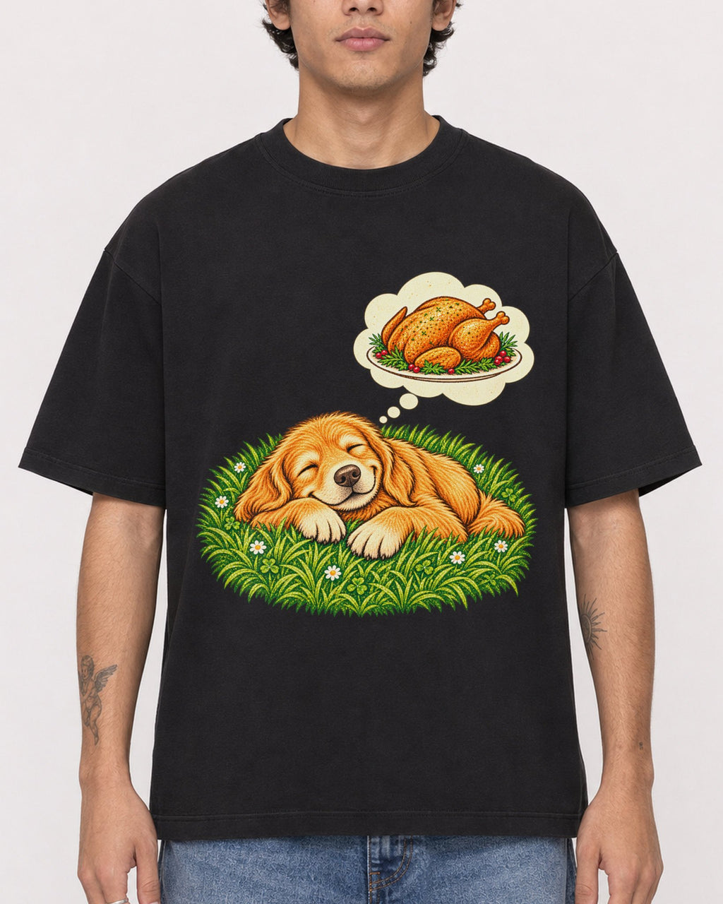 Mockup Boxy Heavyweight Tee Black male close-up 06
