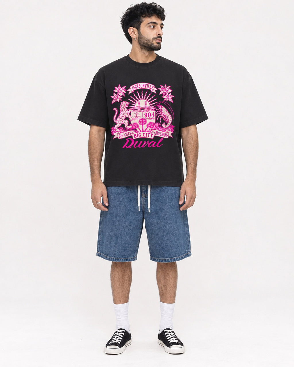 Mockup Boxy Heavyweight Tee Black male full-body 07