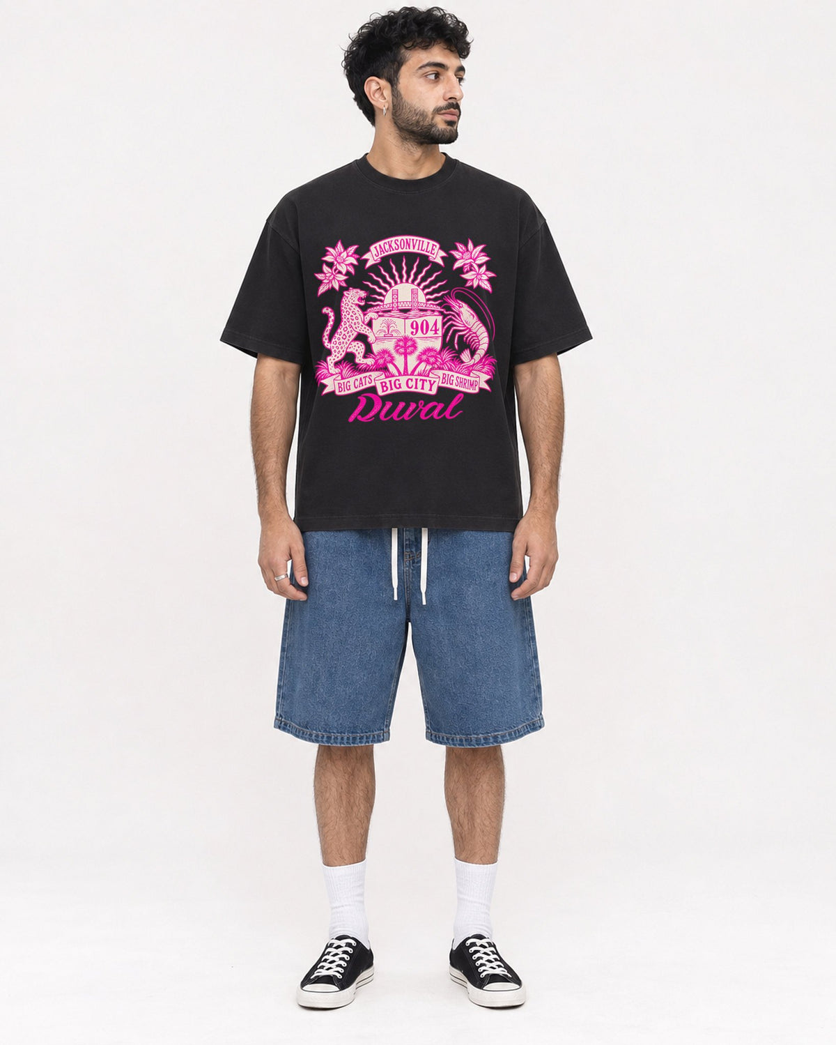 Mockup Boxy Heavyweight Tee Black male full-body 07