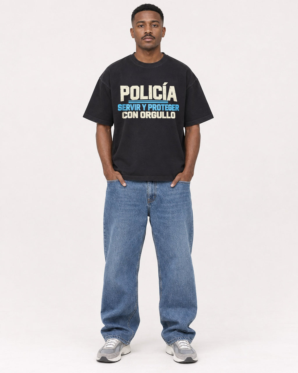 Mockup Boxy Heavyweight Tee Black male full-body 14