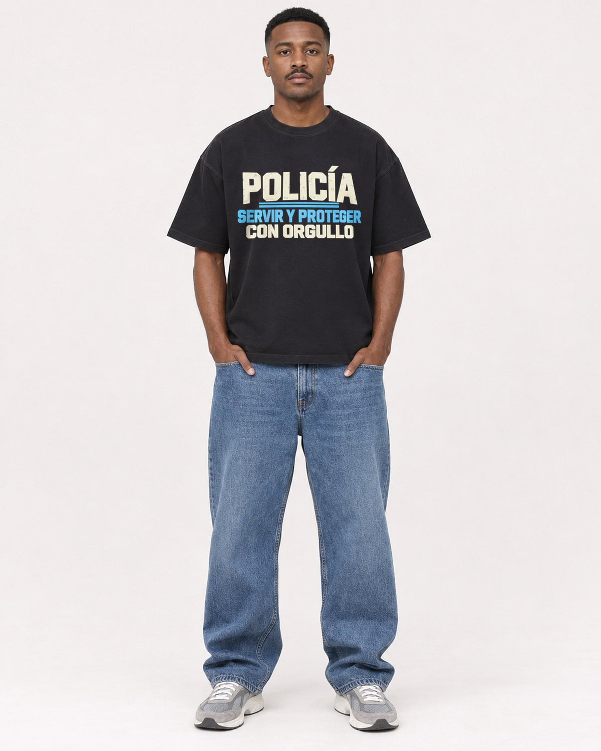 Mockup Boxy Heavyweight Tee Black male full-body 14