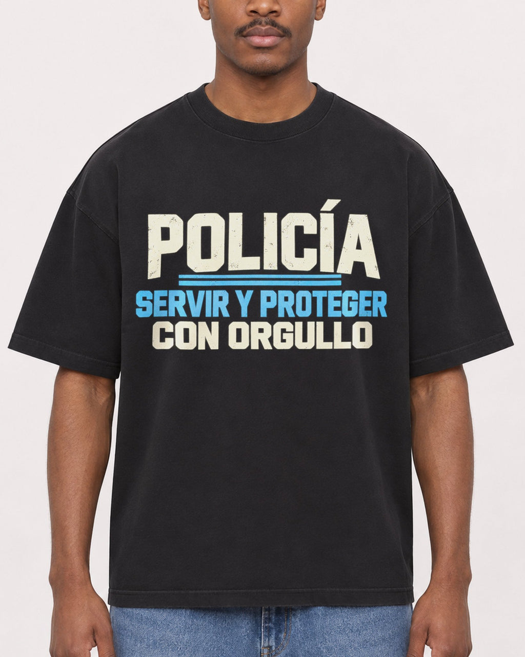Mockup Boxy Heavyweight Tee Black male close-up 14