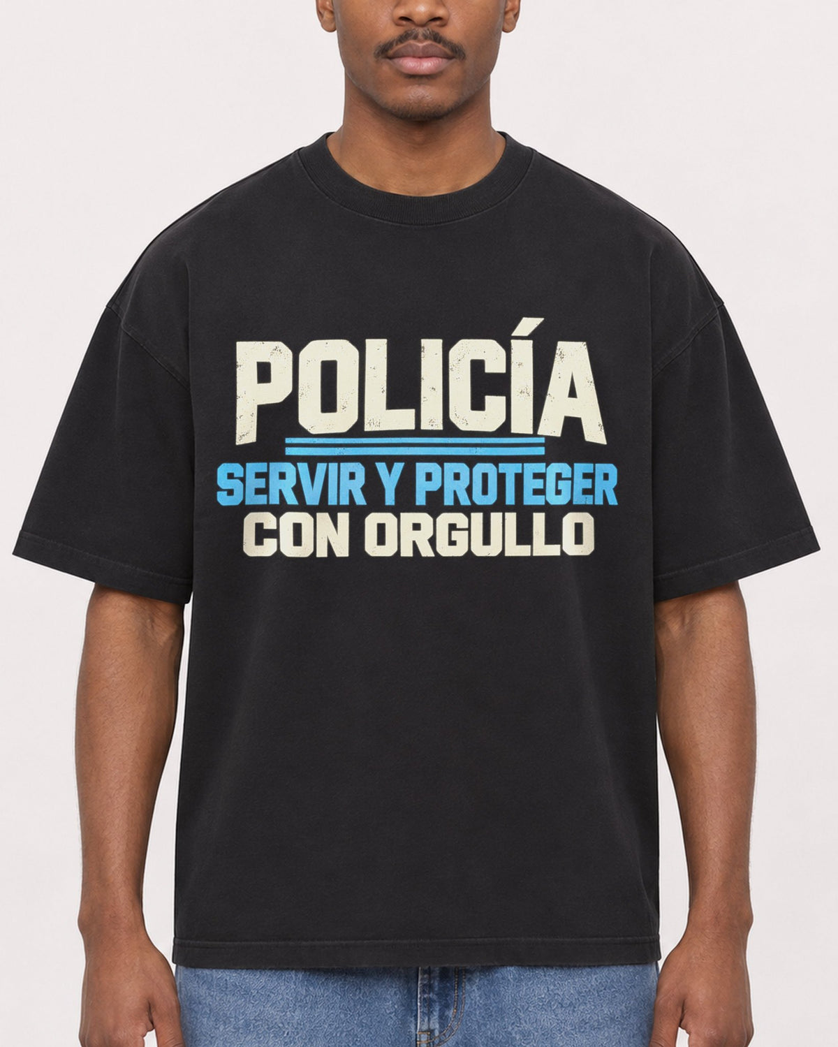 Mockup Boxy Heavyweight Tee Black male close-up 14
