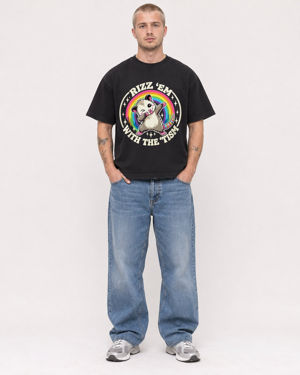 Mockup Boxy Heavyweight Tee Black male full-body 18