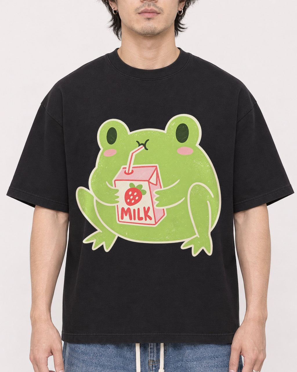 Mockup Boxy Heavyweight Tee Black male close-up 03