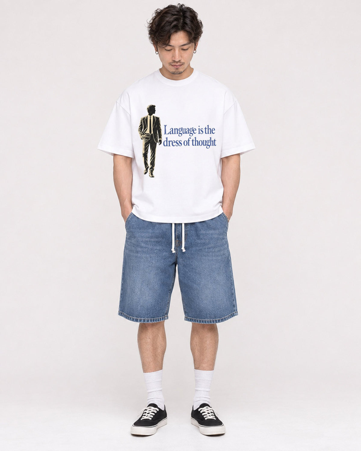 Mockup Boxy Heavyweight Tee White male full-body 03