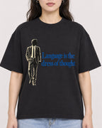 Mockup Boxy Heavyweight Tee Black female close-up 03