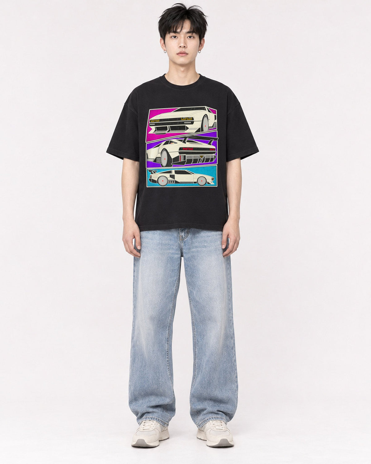 Mockup Boxy Heavyweight Tee Black male full-body 01