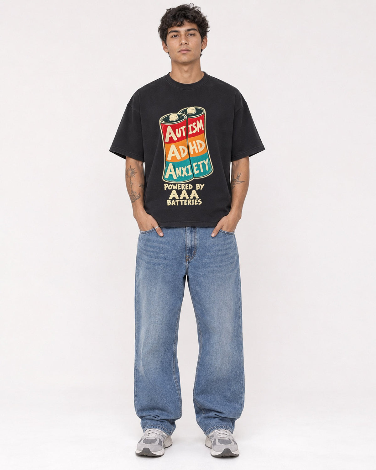 Mockup Boxy Heavyweight Tee Black male full-body 06