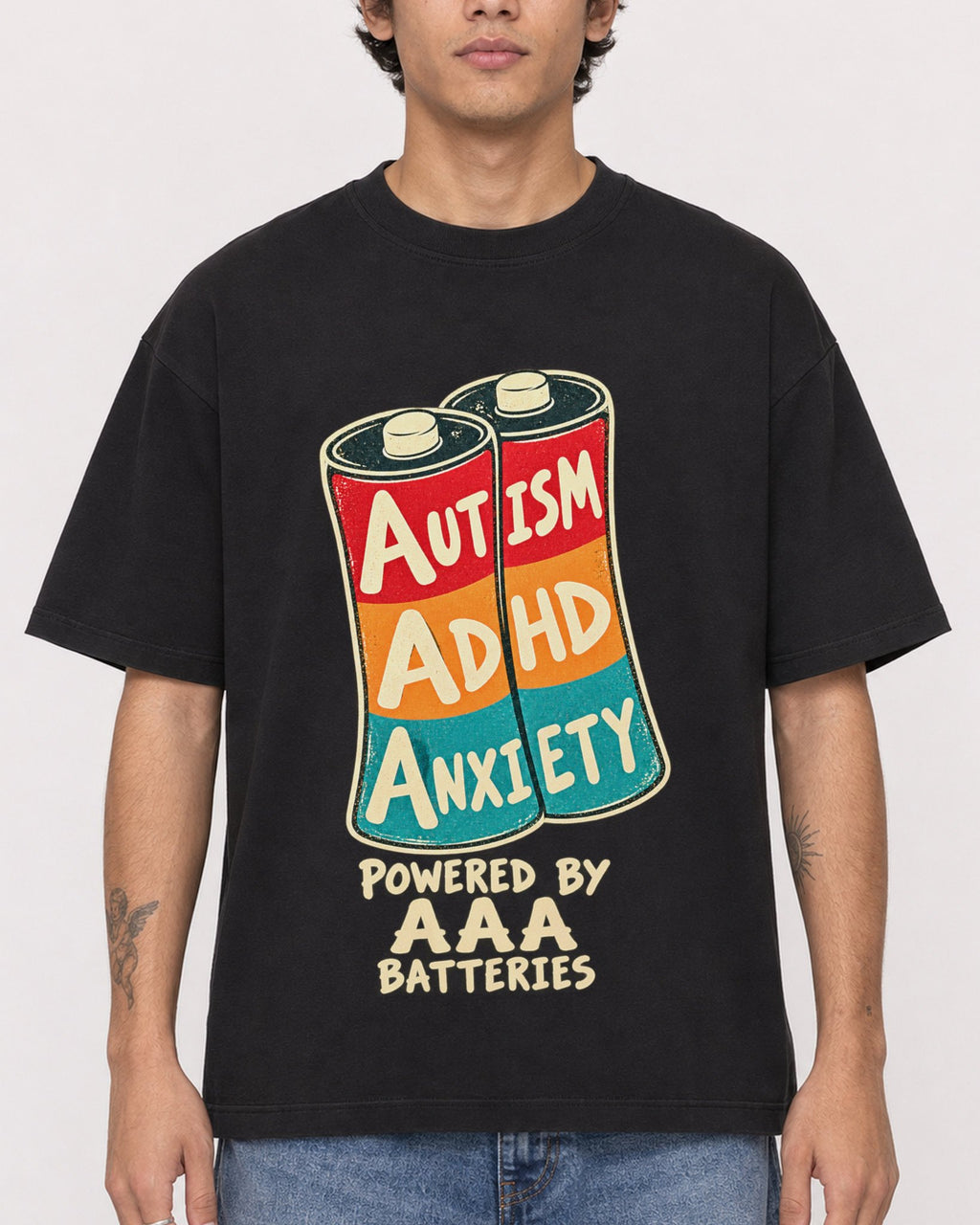 Mockup Boxy Heavyweight Tee Black male close-up 06