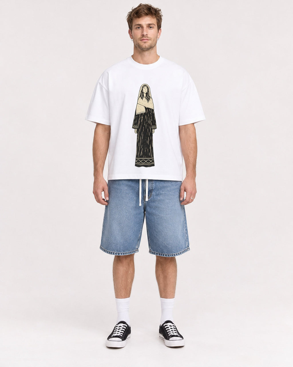 Mockup Boxy Heavyweight Tee White male full-body 08