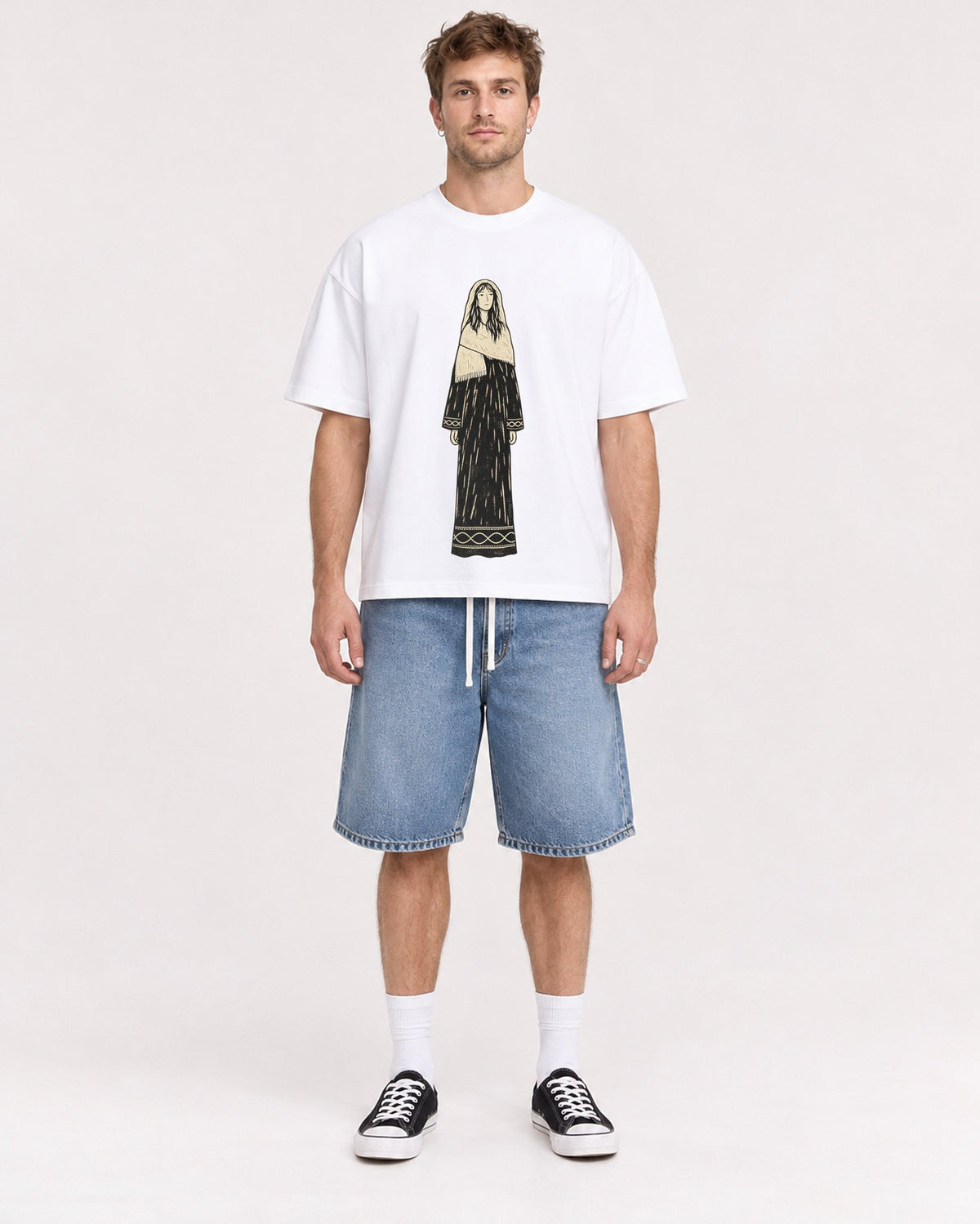 Mockup Boxy Heavyweight Tee White male full-body 08