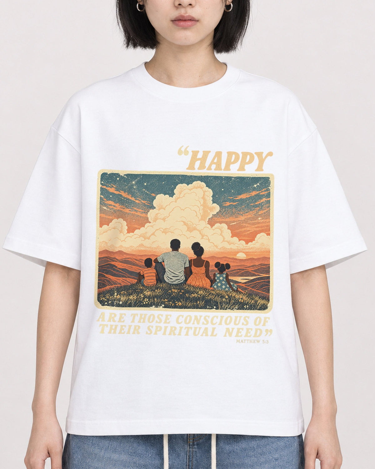 Mockup Boxy Heavyweight Tee White female close-up 11